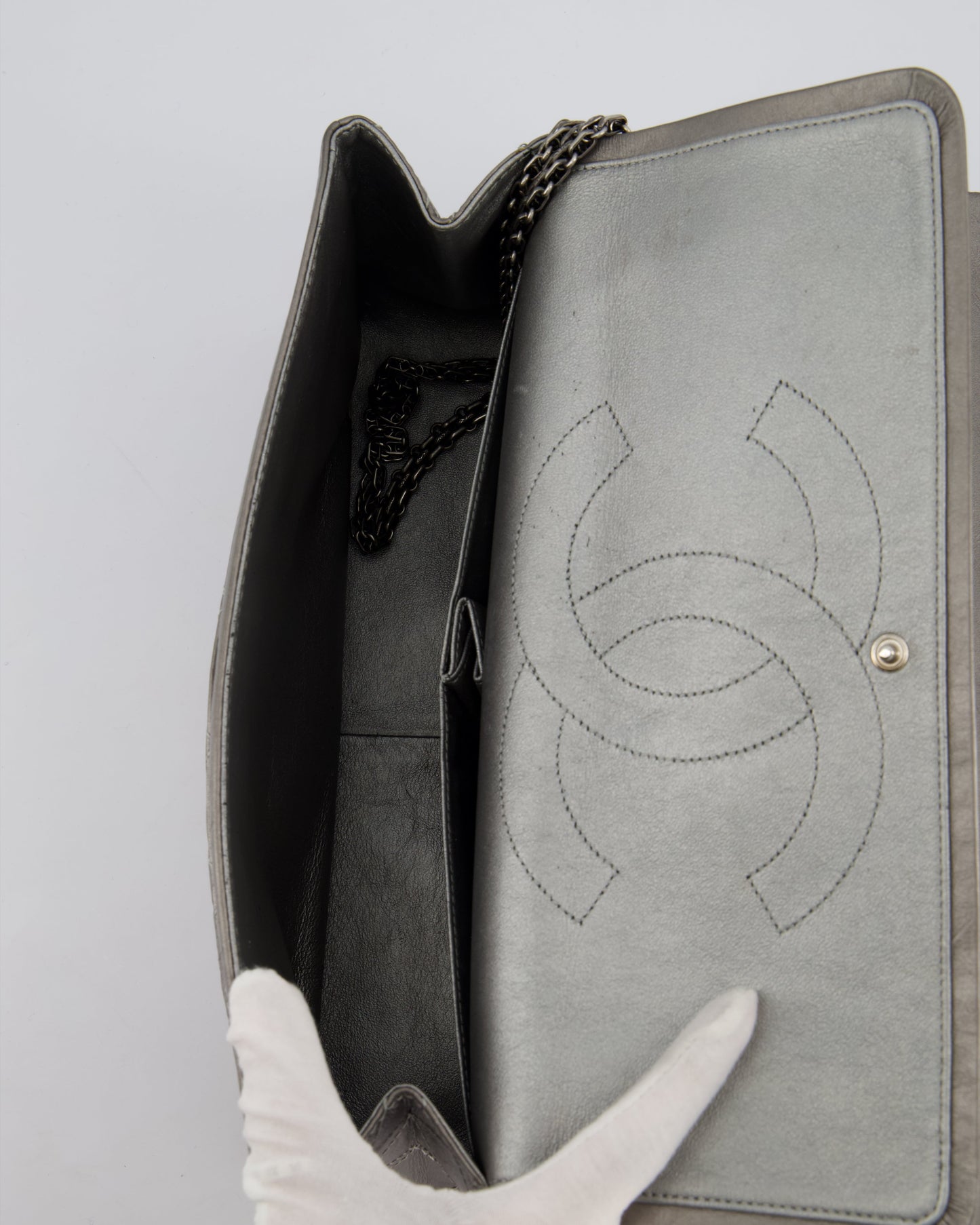 Chanel 2.55 Jumbo Reissue Bag in Metallic Grey Crumpled Calfskin Leather With Gunmetal Hardware