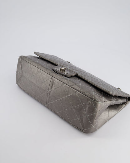 Chanel 2.55 Jumbo Reissue Bag in Metallic Grey Crumpled Calfskin Leather With Gunmetal Hardware