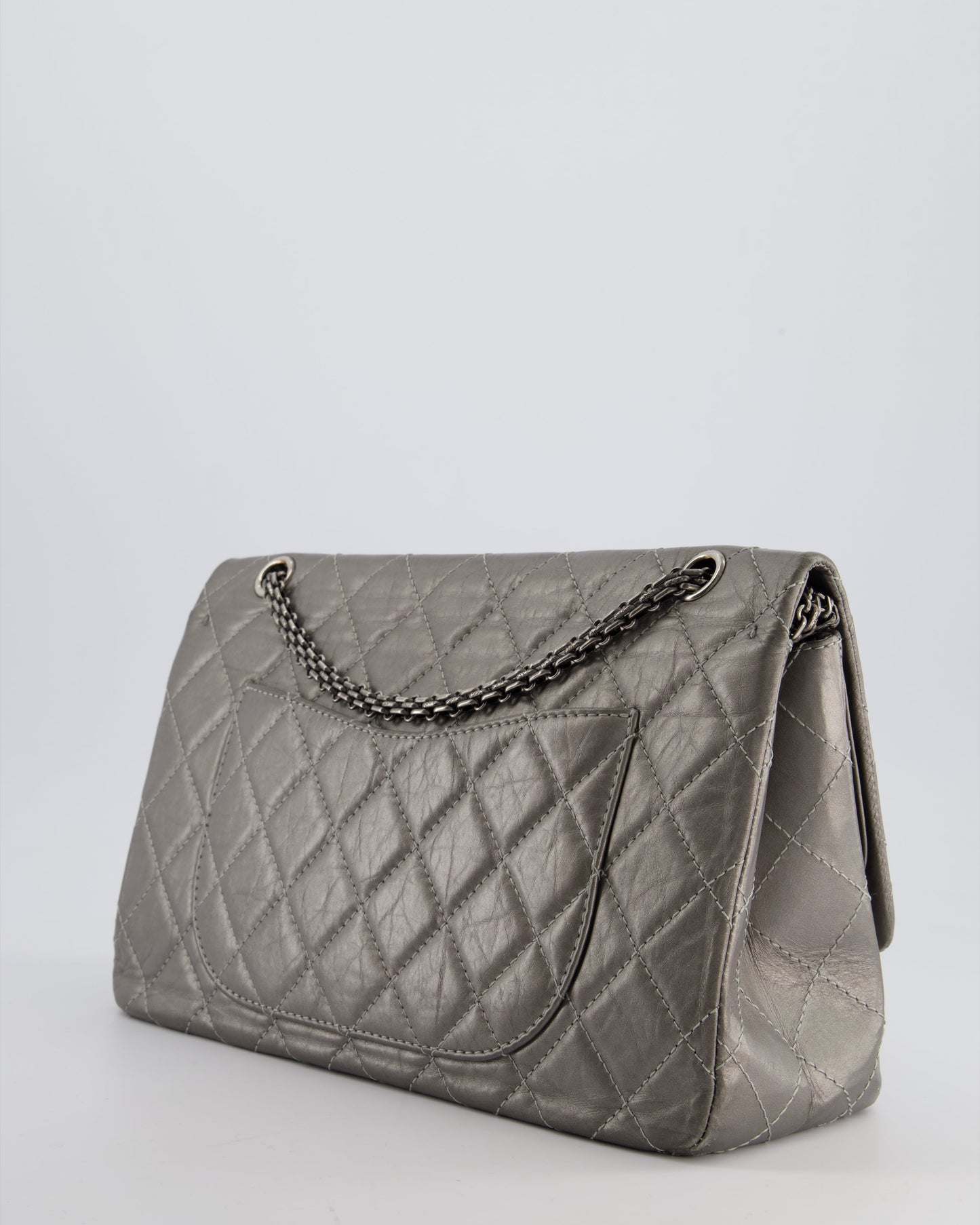 Chanel 2.55 Jumbo Reissue Bag in Metallic Grey Crumpled Calfskin Leather With Gunmetal Hardware