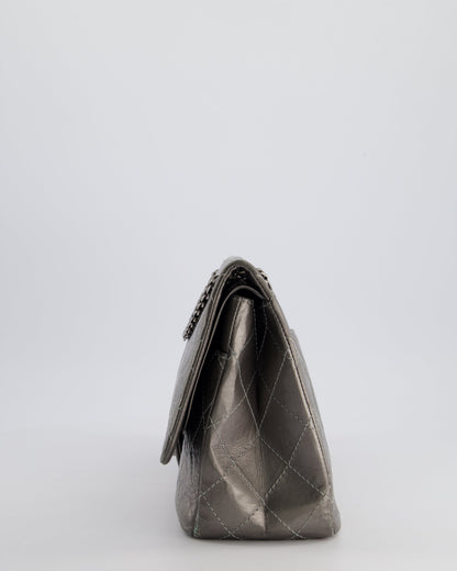Chanel 2.55 Jumbo Reissue Bag in Metallic Grey Crumpled Calfskin Leather With Gunmetal Hardware