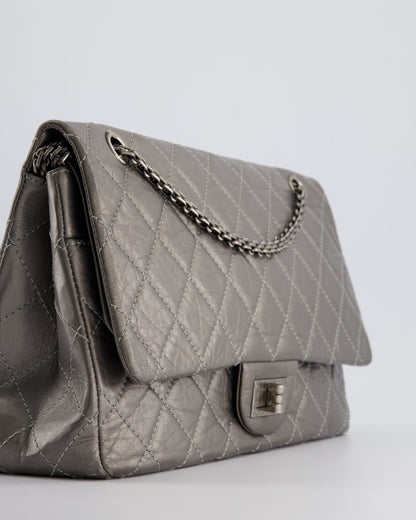Chanel 2.55 Jumbo Reissue Bag in Metallic Grey Crumpled Calfskin Leather With Gunmetal Hardware