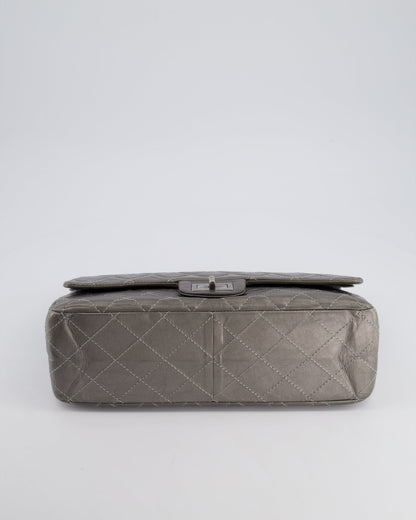 Chanel 2.55 Jumbo Reissue Bag in Metallic Grey Crumpled Calfskin Leather With Gunmetal Hardware