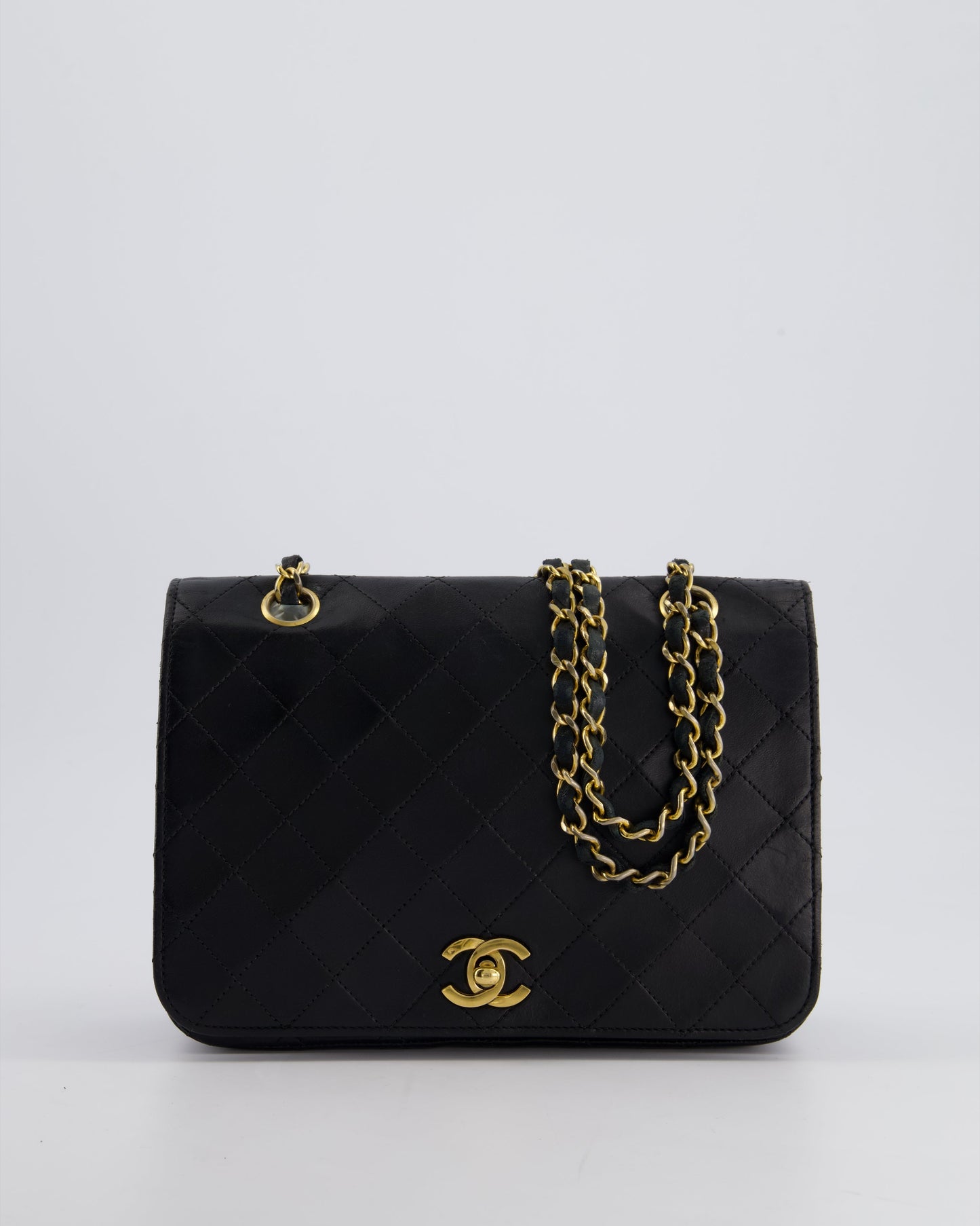 Chanel Vintage Black Matelasse Single Flap Bag in Lambskin Leather with Gold Hardware