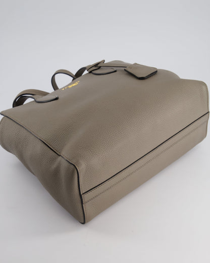 Prada Grey Vitello Phenix Open Tote Bag with Gold Hardware