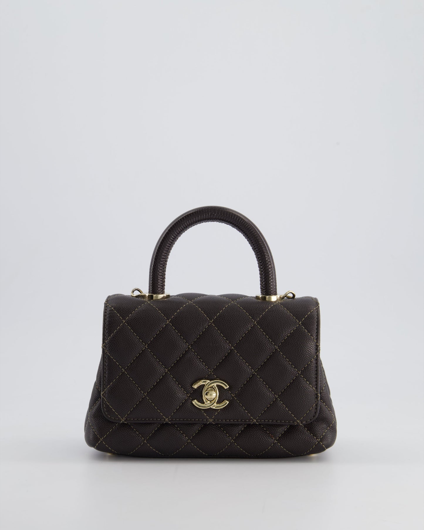 Chanel Mini Coco Top Handle Bag in Dark Brown Caviar Leather with Champagne Gold Hardware