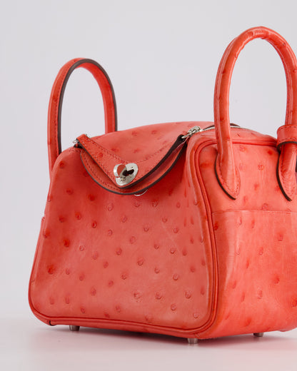 Hermès Mini Lindy Bag in Bougainvillea Ostrich Leather with Palladium Hardware