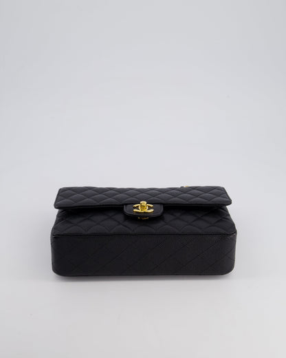 Chanel Black Medium Classic Double Flap Bag in Caviar Leather with Gold Hardware
