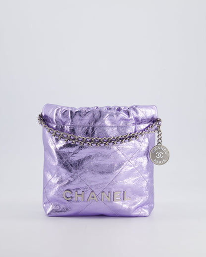 *RARE* Chanel Mini 22 Bag in Metallic Lilac Aged Shiny Calfskin with Brushed Silver Hardware