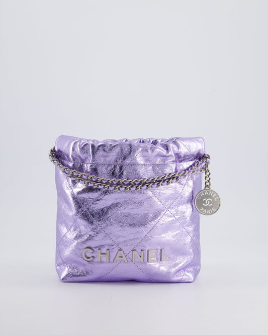 *RARE* Chanel Mini 22 Bag in Metallic Lilac Aged Shiny Calfskin with Brushed Silver Hardware