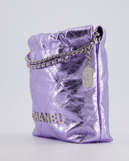 *RARE* Chanel Mini 22 Bag in Metallic Lilac Aged Shiny Calfskin with Brushed Silver Hardware
