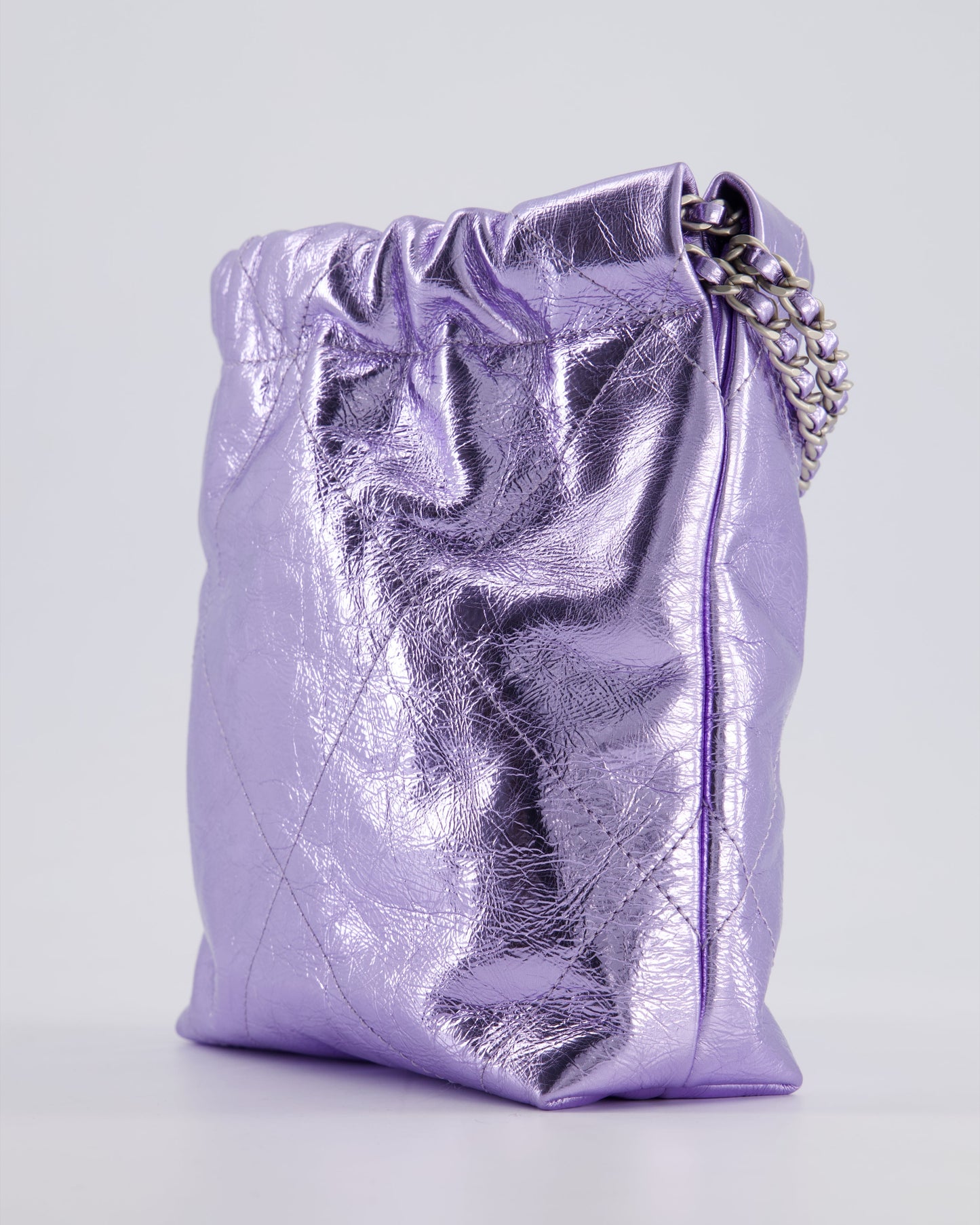 *RARE* Chanel Mini 22 Bag in Metallic Lilac Aged Shiny Calfskin with Brushed Silver Hardware