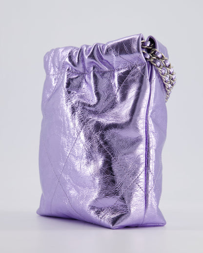 *RARE* Chanel Mini 22 Bag in Metallic Lilac Aged Shiny Calfskin with Brushed Silver Hardware