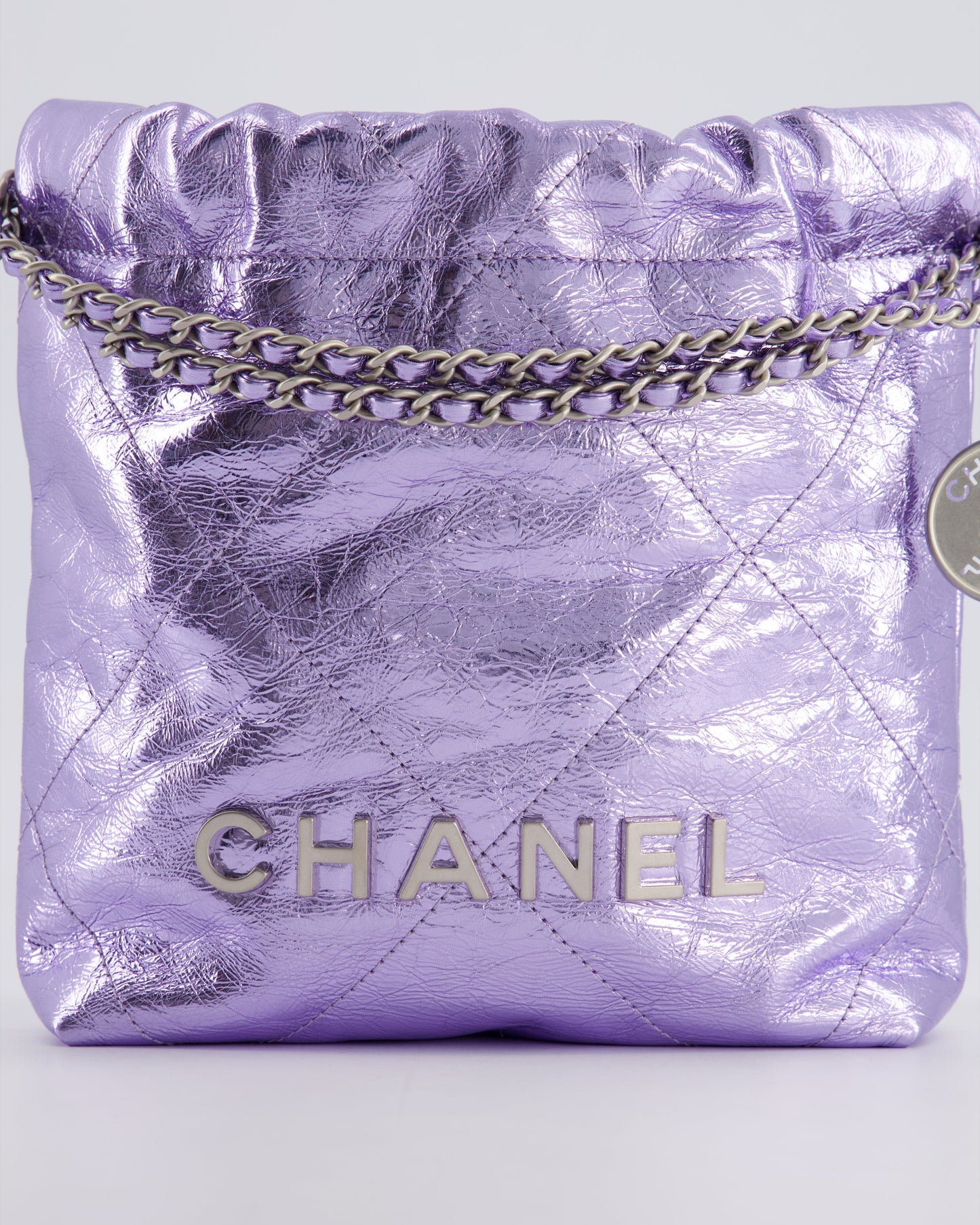 *RARE* Chanel Mini 22 Bag in Metallic Lilac Aged Shiny Calfskin with Brushed Silver Hardware