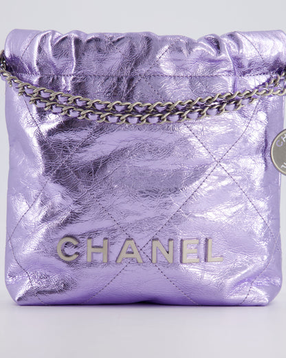 *RARE* Chanel Mini 22 Bag in Metallic Lilac Aged Shiny Calfskin with Brushed Silver Hardware