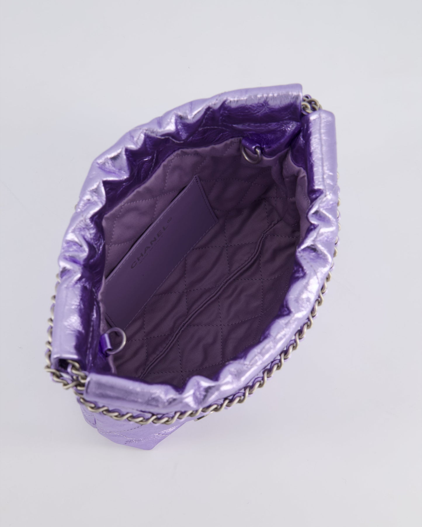 *RARE* Chanel Mini 22 Bag in Metallic Lilac Aged Shiny Calfskin with Brushed Silver Hardware