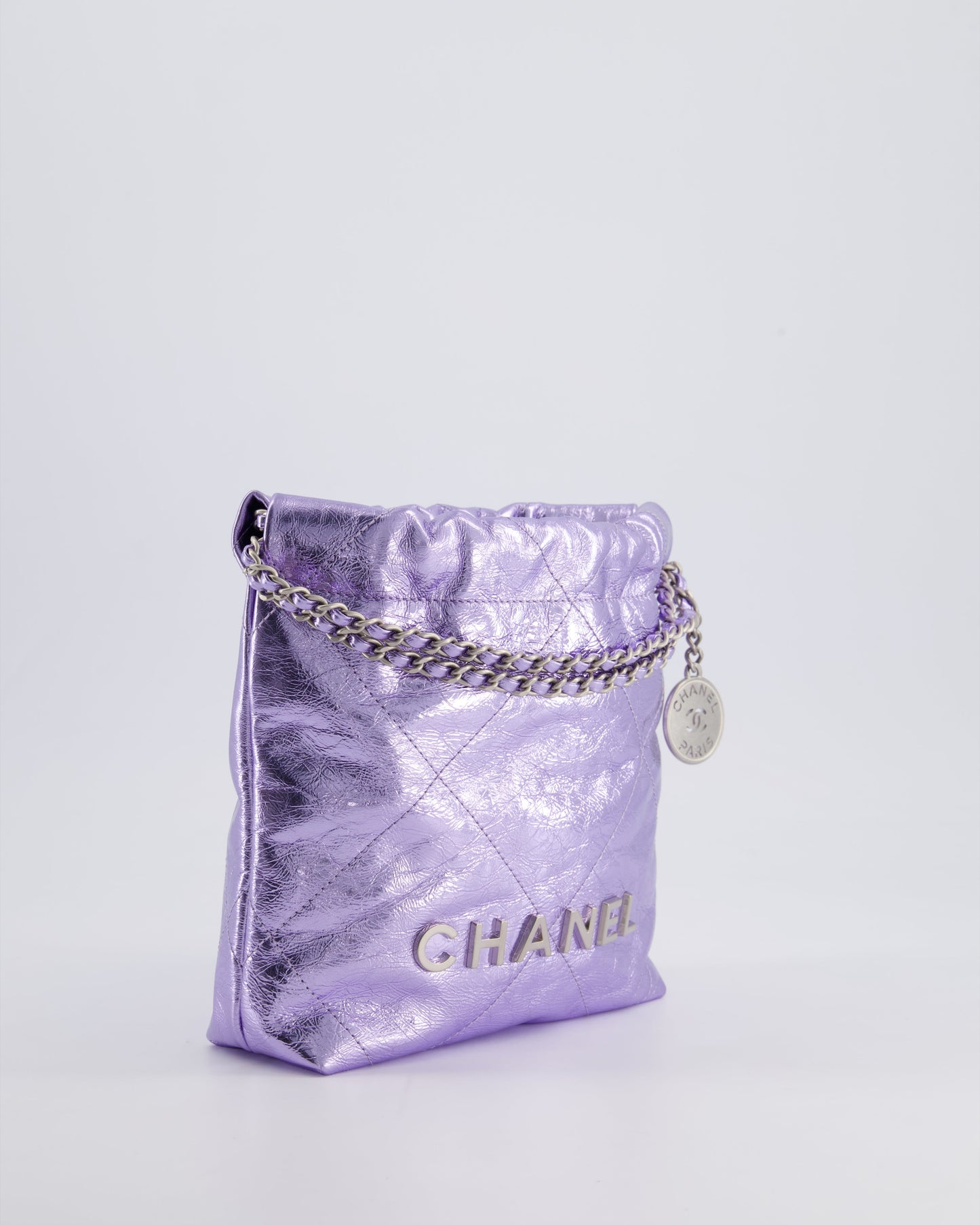 *RARE* Chanel Mini 22 Bag in Metallic Lilac Aged Shiny Calfskin with Brushed Silver Hardware