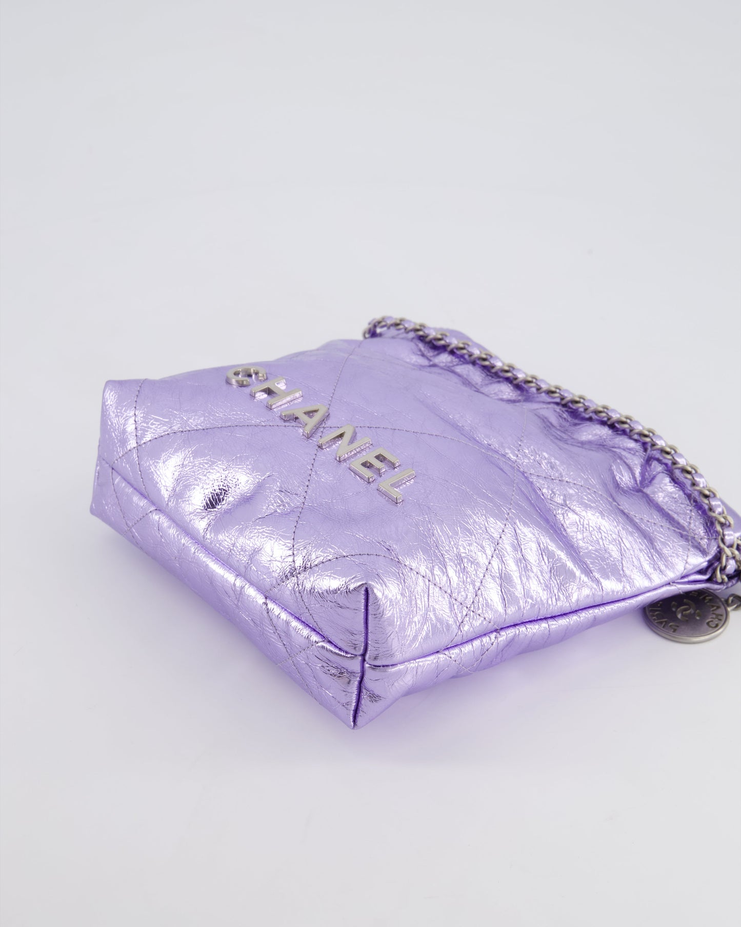 *RARE* Chanel Mini 22 Bag in Metallic Lilac Aged Shiny Calfskin with Brushed Silver Hardware