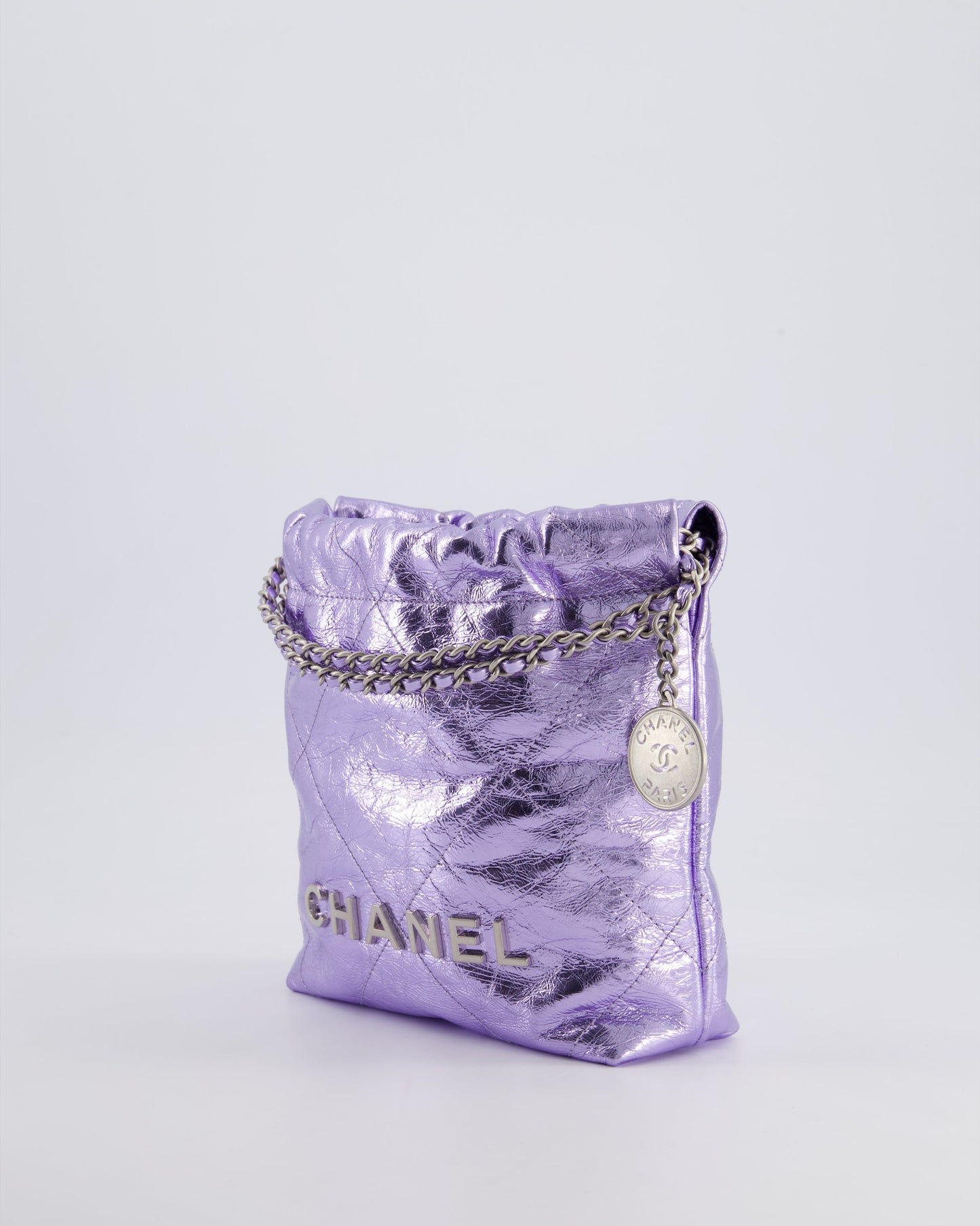 *RARE* Chanel Mini 22 Bag in Metallic Lilac Aged Shiny Calfskin with Brushed Silver Hardware