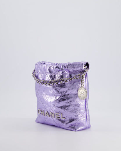 *RARE* Chanel Mini 22 Bag in Metallic Lilac Aged Shiny Calfskin with Brushed Silver Hardware