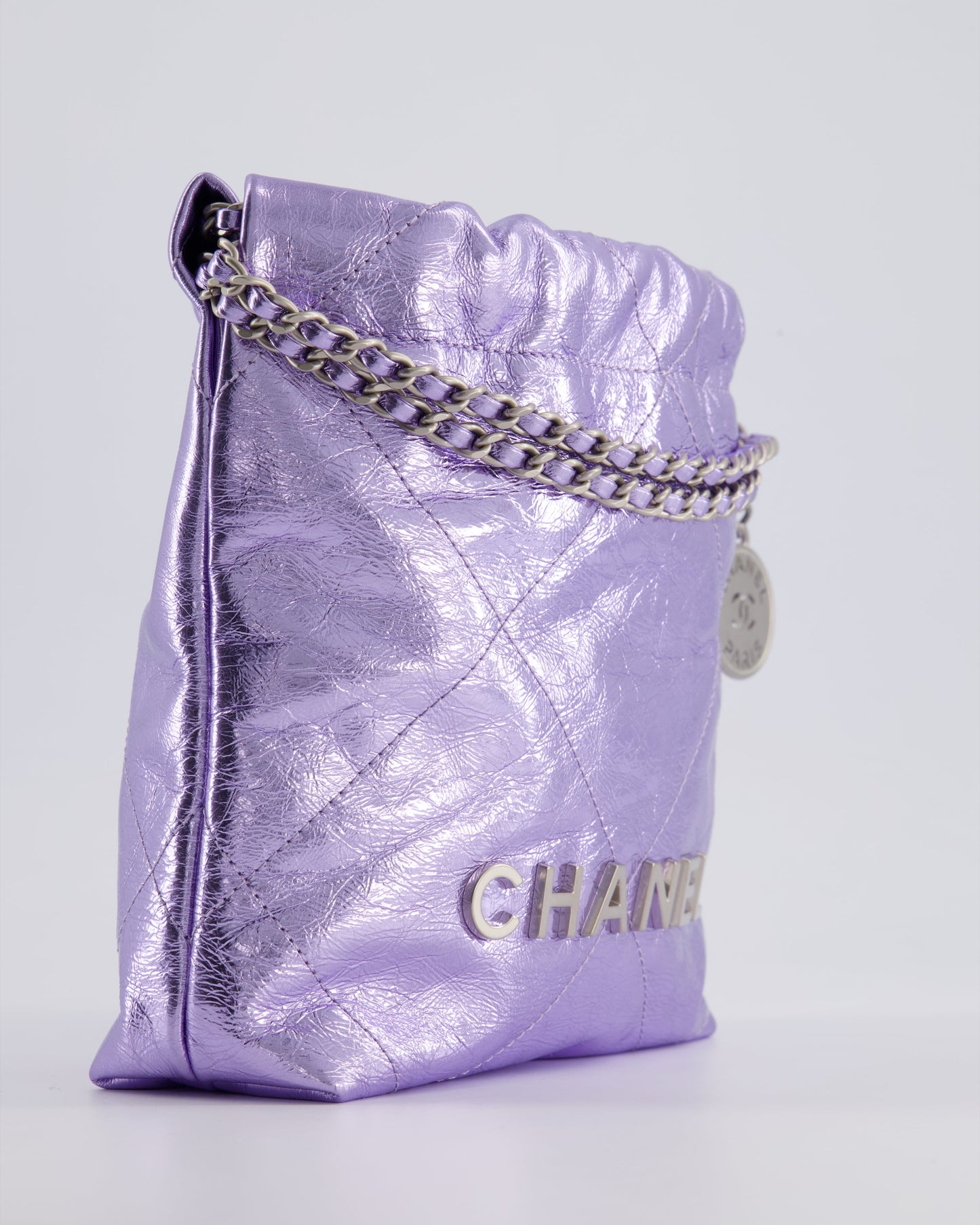 *RARE* Chanel Mini 22 Bag in Metallic Lilac Aged Shiny Calfskin with Brushed Silver Hardware