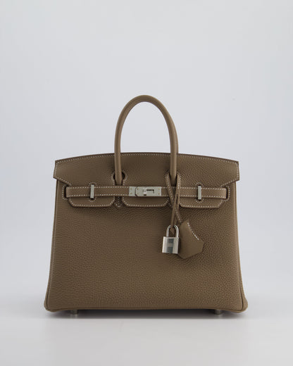 *HOT* Hermès Birkin Retourne 25cm Bag in Etoupe Togo Leather with Palladium Hardware