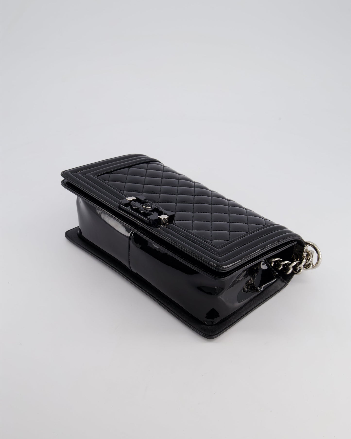 *FIRE PRICE* Chanel Black Patent Medium Boy Bag with Black and Silver Hardware