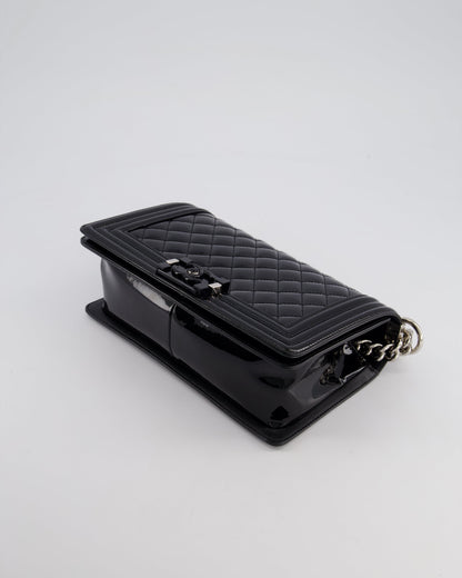 *FIRE PRICE* Chanel Black Patent Medium Boy Bag with Black and Silver Hardware
