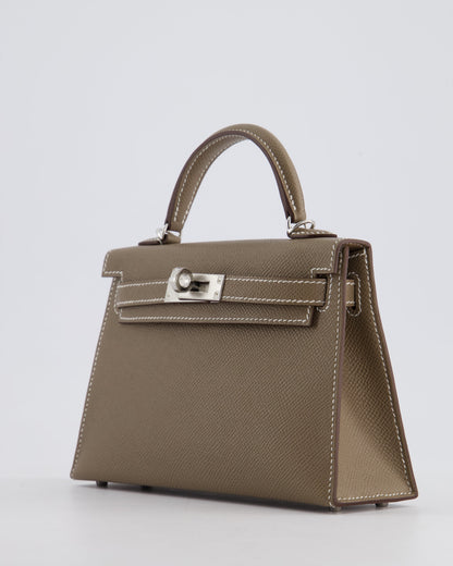 *HOT* Hermes Mini Kelly II 20cm in Etoupe Epsom Leather with Palladium Hardware
