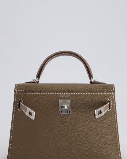 *HOT* Hermes Mini Kelly II 20cm in Etoupe Epsom Leather with Palladium Hardware