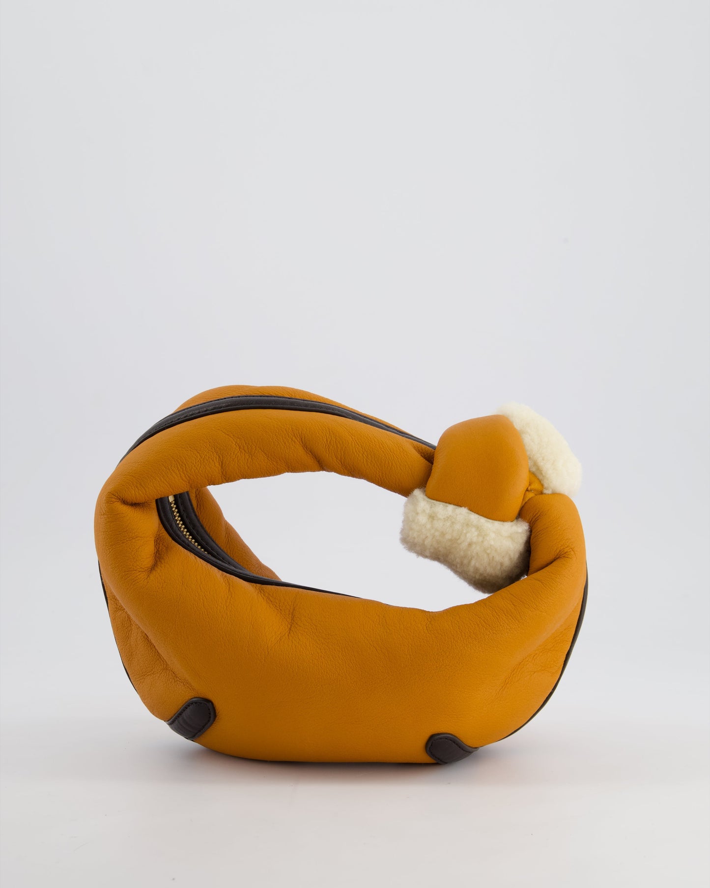 Bottega Veneta Orange & Brown Mini Jodie Bag with Shearling Aviator Detail RRP £2,240