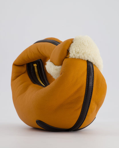 Bottega Veneta Orange & Brown Mini Jodie Bag with Shearling Aviator Detail RRP £2,240