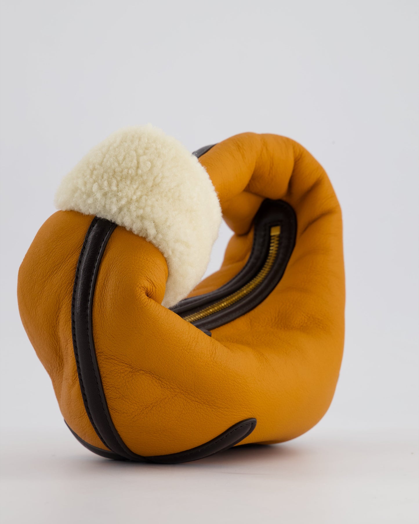 Bottega Veneta Orange & Brown Mini Jodie Bag with Shearling Aviator Detail RRP £2,240