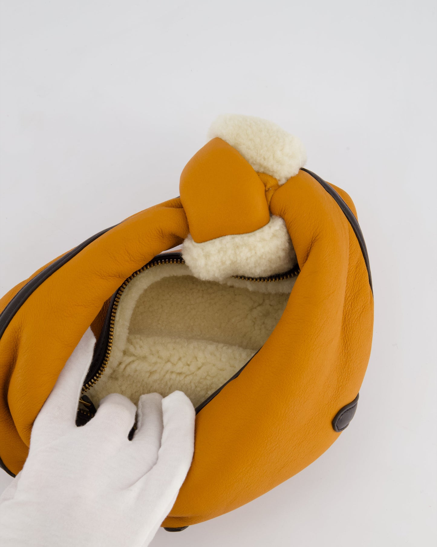 Bottega Veneta Orange & Brown Mini Jodie Bag with Shearling Aviator Detail RRP £2,240