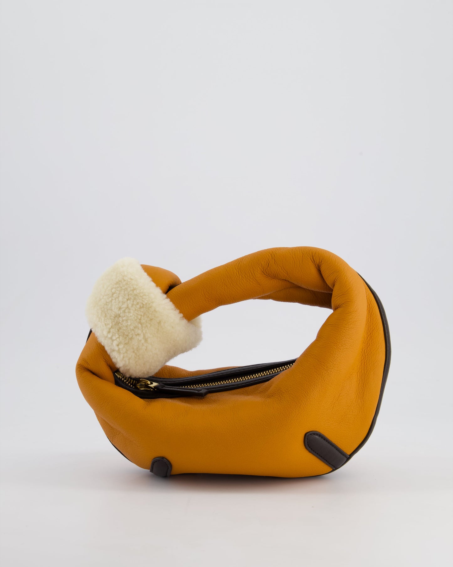 Bottega Veneta Orange & Brown Mini Jodie Bag with Shearling Aviator Detail RRP £2,240