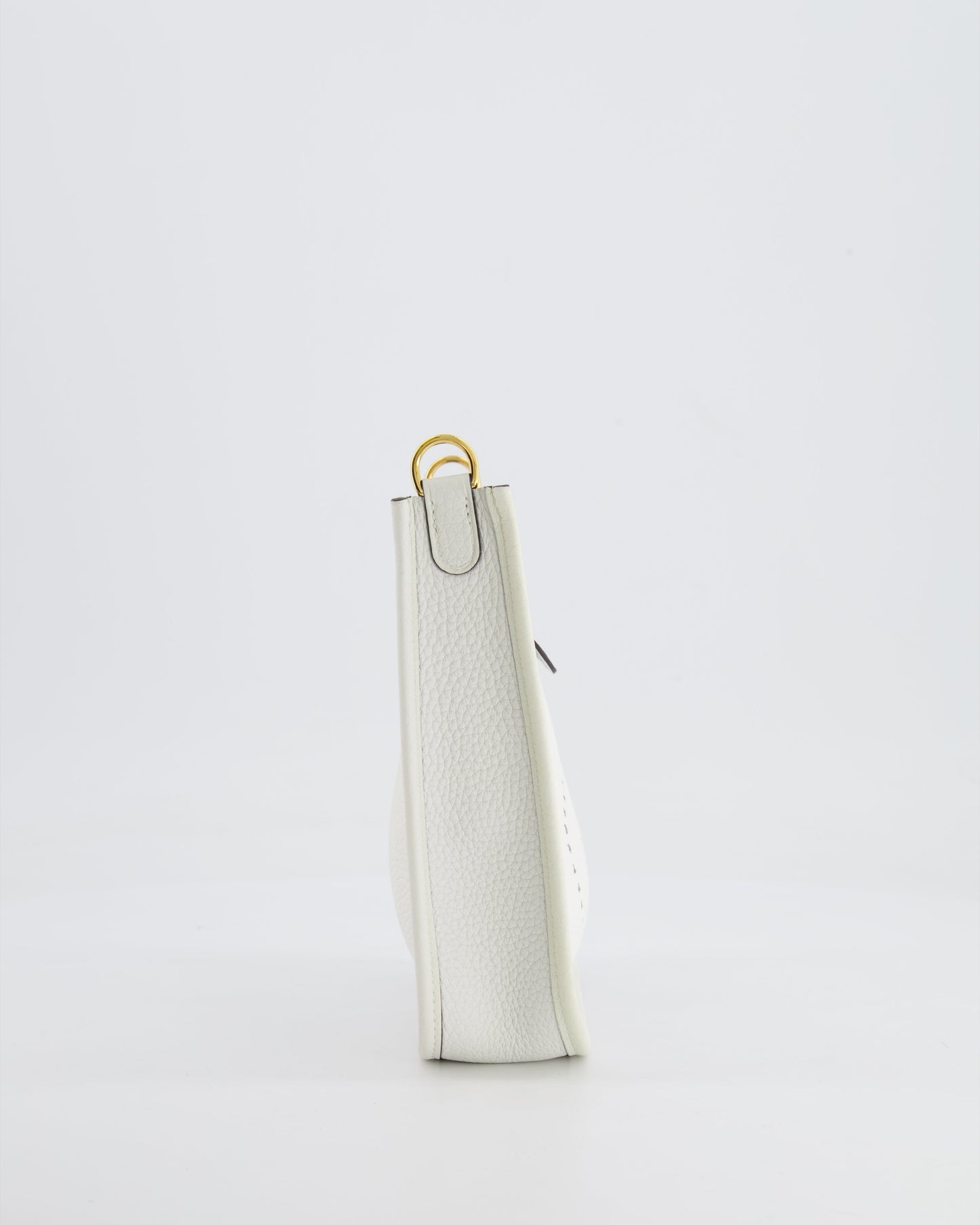 Hermès Mini Evelyne Bag in White Clemence Leather with Gold Hardware and White Canvas Strap