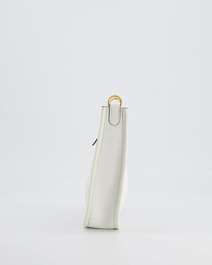 Hermès Mini Evelyne Bag in White Clemence Leather with Gold Hardware and White Canvas Strap