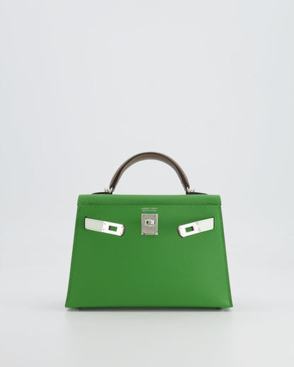 *RARE* Hermès Mini Kelly II Tricolour 20cm Bag In Vert Yucca, Vert Fizz and Etoupe Epsom Leather with Palladium Hardware