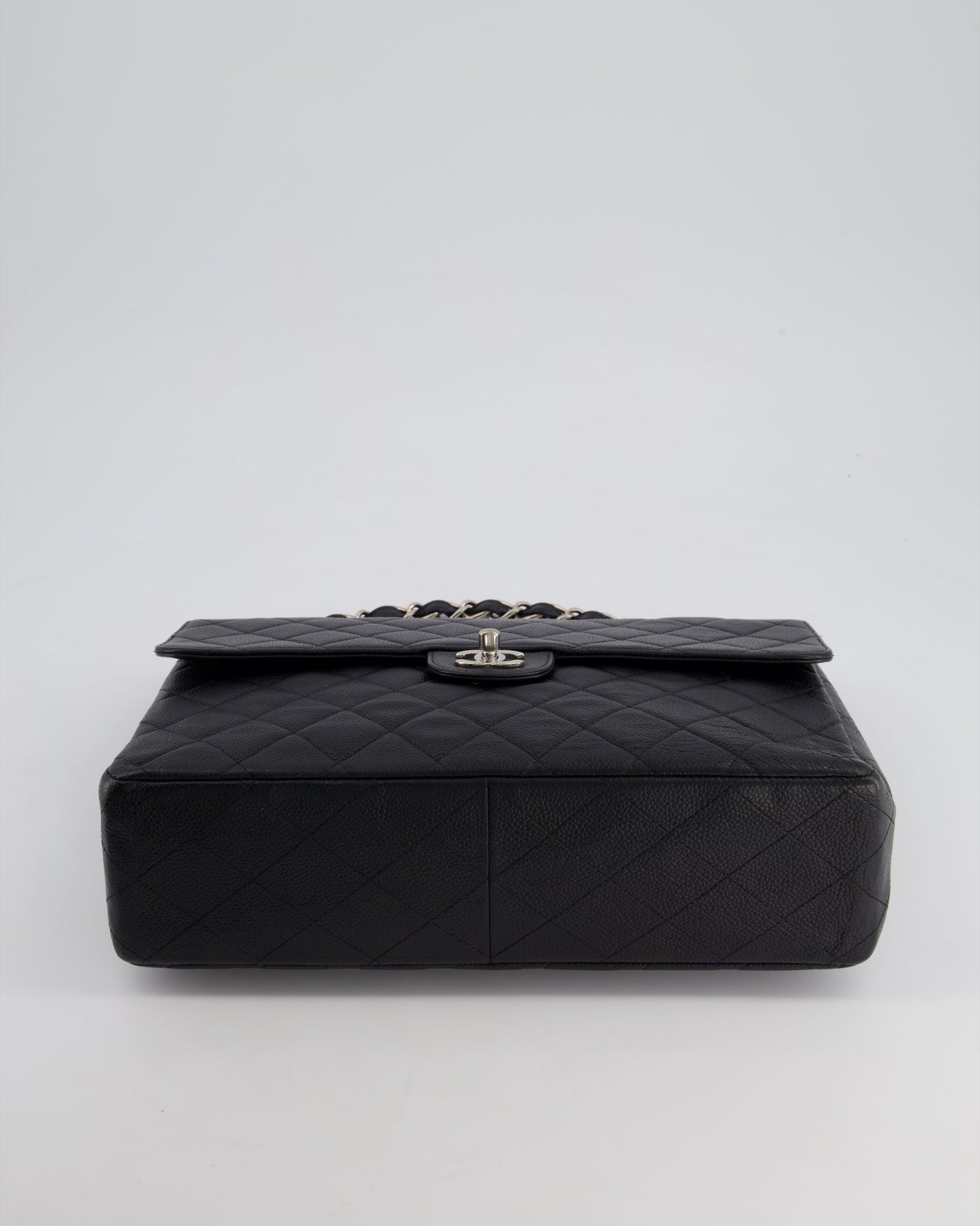 Chanel Black Vintage Quilted Caviar Square Jumbo Classic Single Flap Bag with Silver Hardware