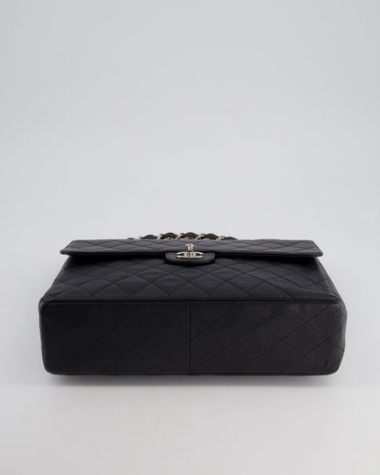 Chanel Black Vintage Quilted Caviar Square Jumbo Classic Single Flap Bag with Silver Hardware