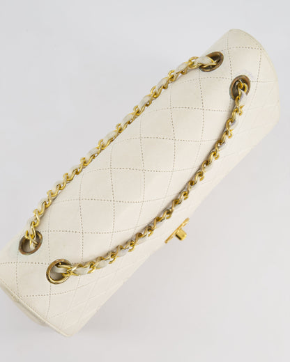 Chanel Vintage White Medium Classic Double Flap Bag in Lambskin Leather with 24K Gold Hardware