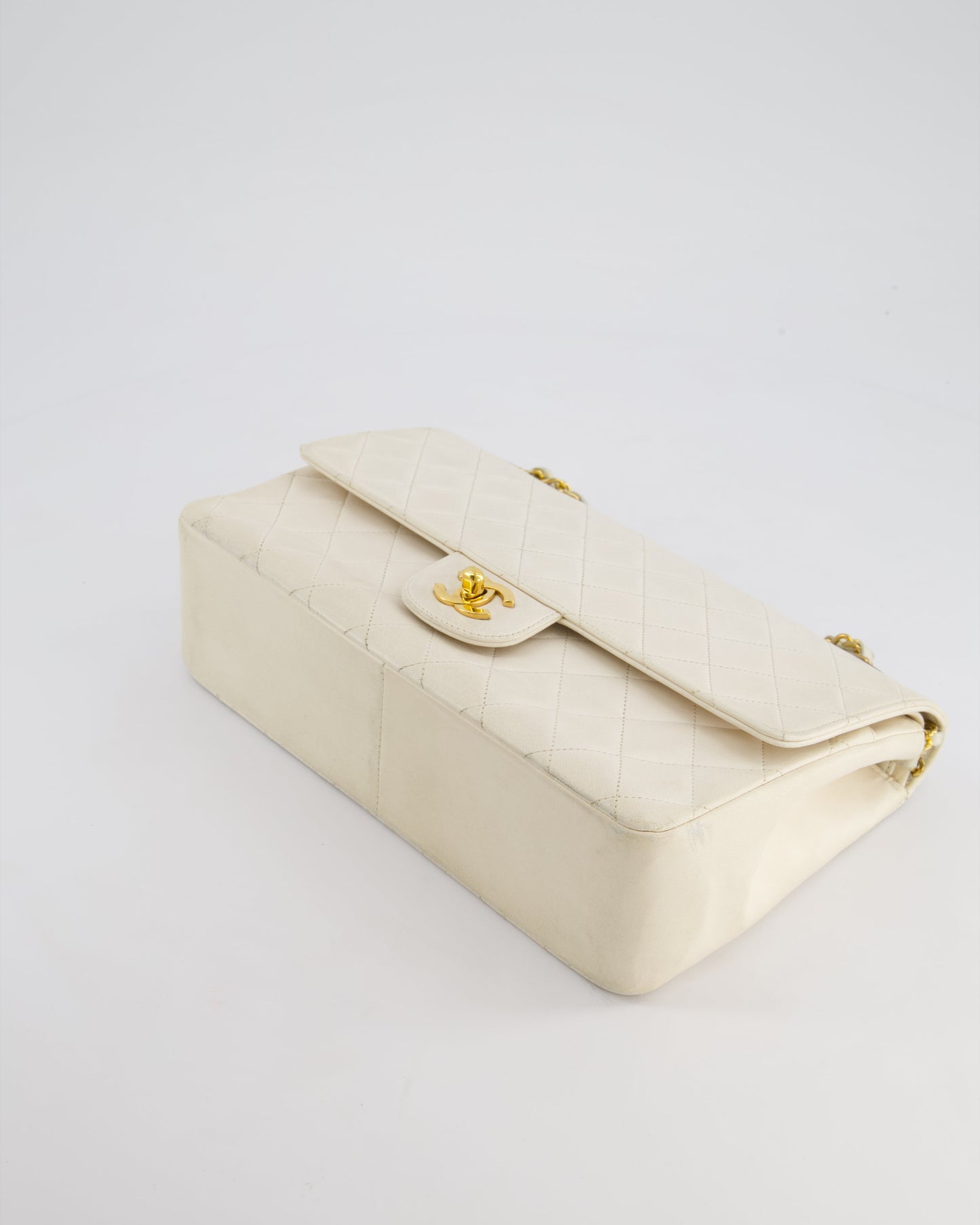 Chanel Vintage White Medium Classic Double Flap Bag in Lambskin Leather with 24K Gold Hardware