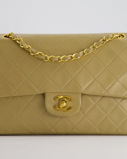 Chanel Vintage Beige Medium Double Flap Bag in Lambskin Leather with 24K Gold Hardware