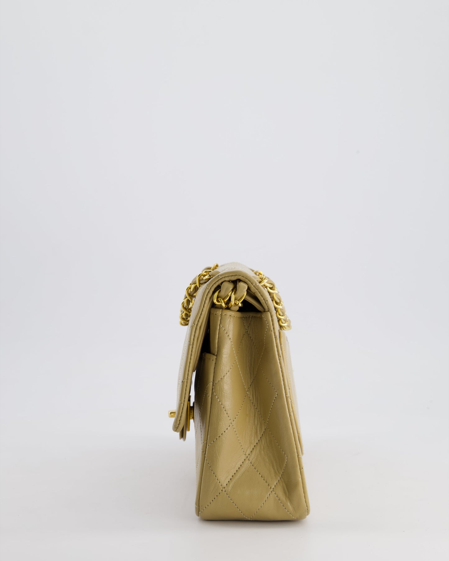 Chanel Vintage Beige Medium Double Flap Bag in Lambskin Leather with 24K Gold Hardware