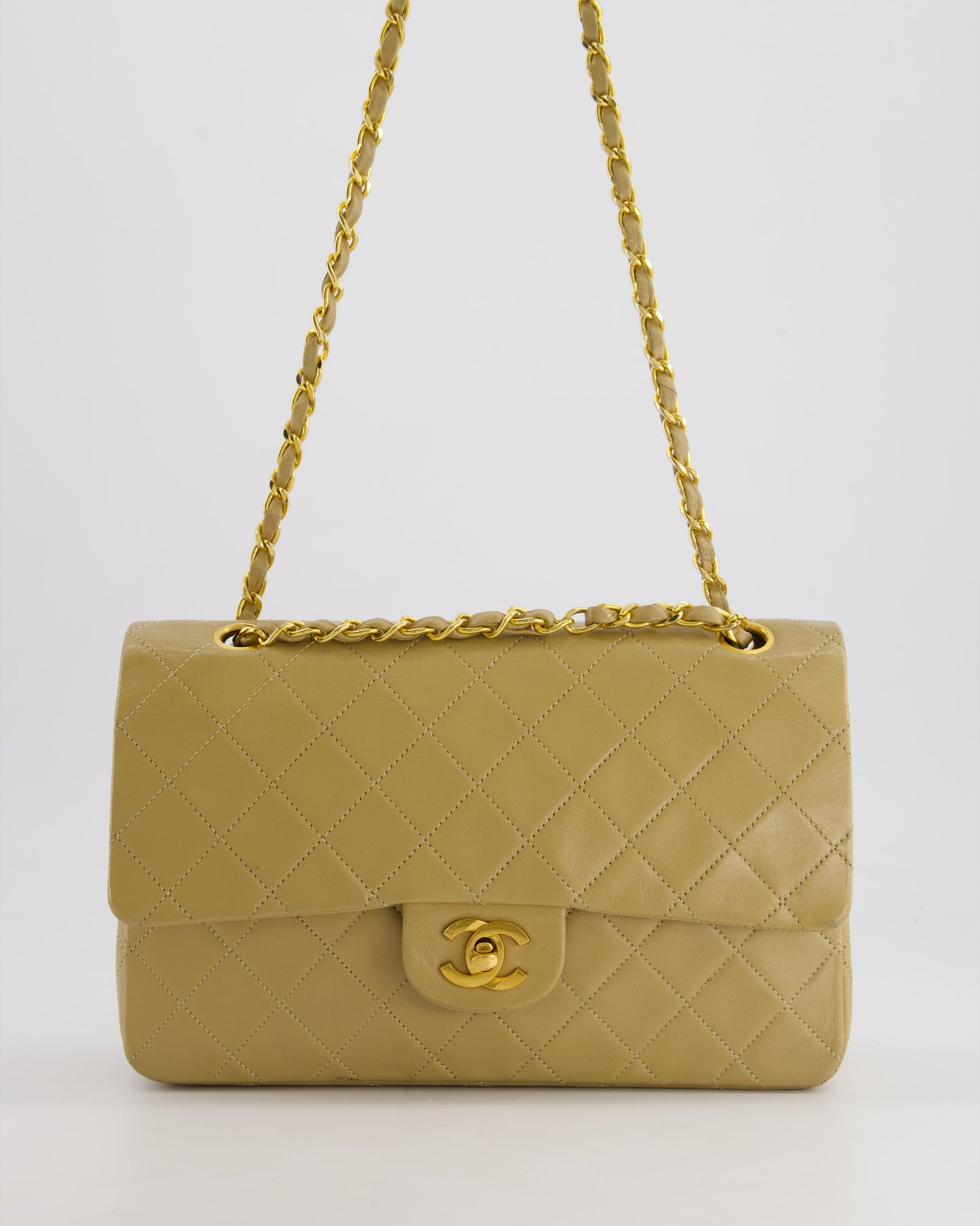 Chanel Vintage Beige Medium Double Flap Bag in Lambskin Leather with 24K Gold Hardware