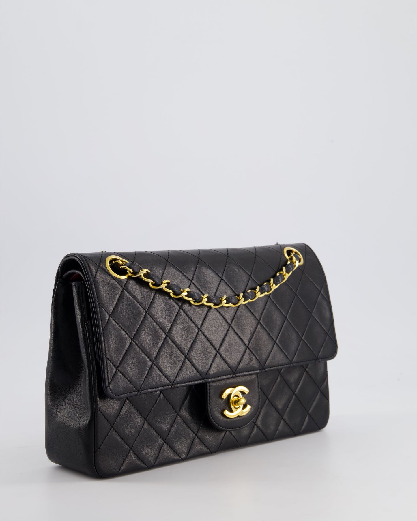 Chanel Vintage Black Medium Classic Double Flap Bag in Lambskin Leather with 24K Gold Hardware