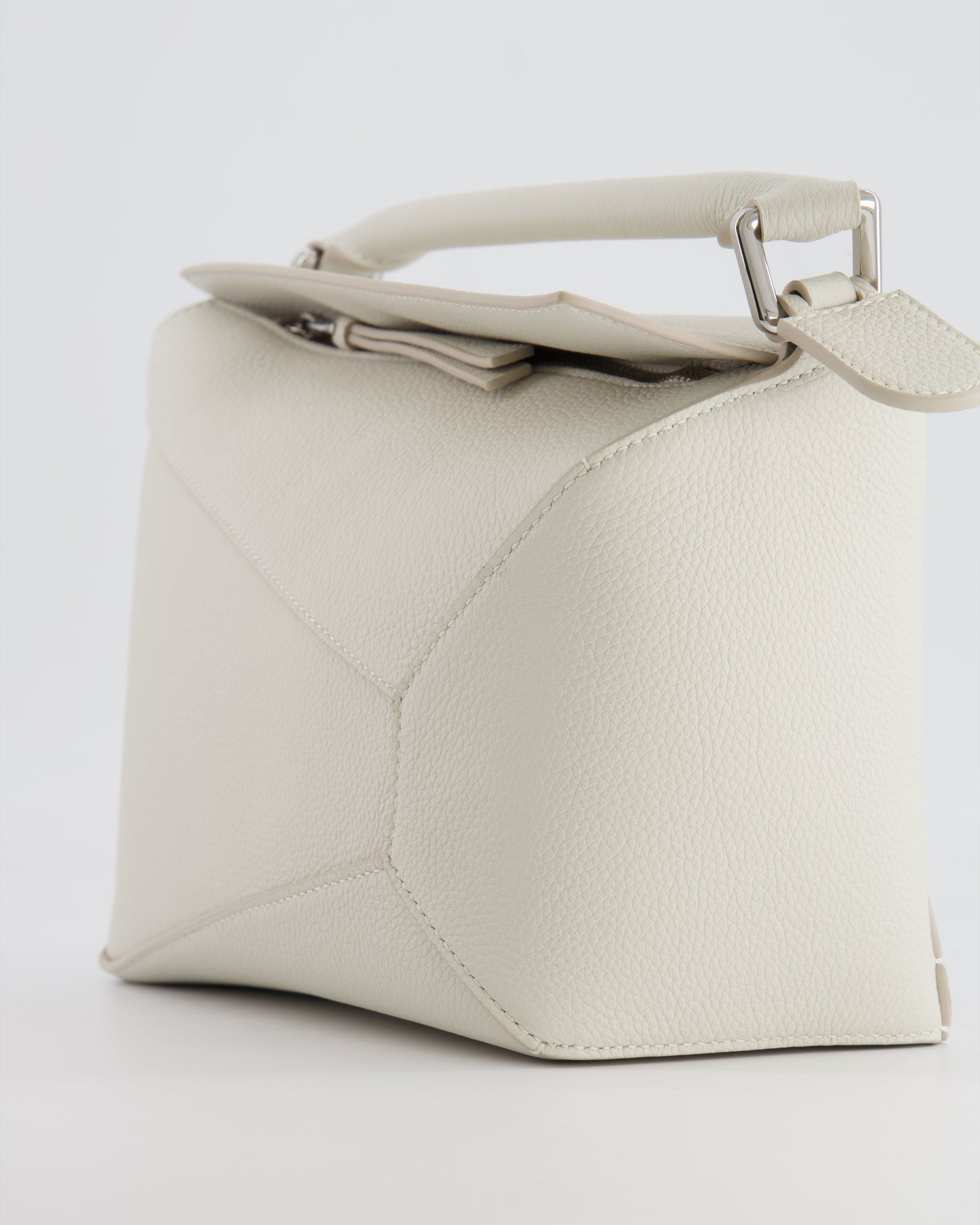 Loewe White Small Puzzle Edge Bag in Grained Calfskin Leather with Silver Hardware RRP £2,550