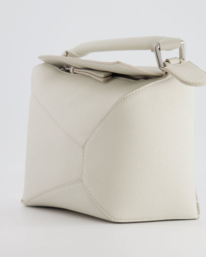 Loewe White Small Puzzle Edge Bag in Grained Calfskin Leather with Silver Hardware RRP £2,550