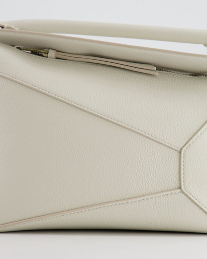 Loewe White Small Puzzle Edge Bag in Grained Calfskin Leather with Silver Hardware RRP £2,550