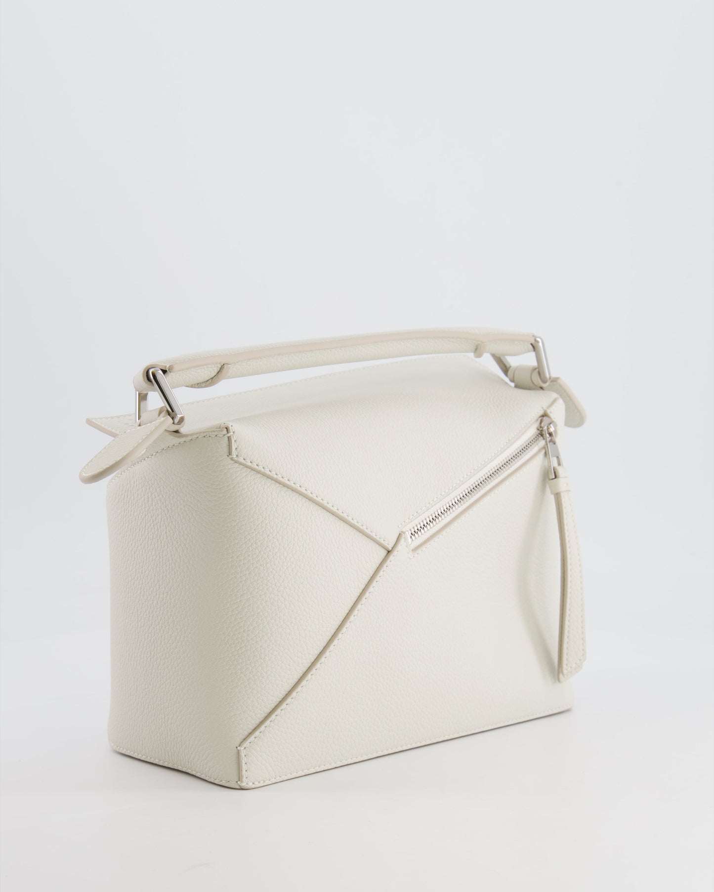 Loewe White Small Puzzle Edge Bag in Grained Calfskin Leather with Silver Hardware RRP £2,550