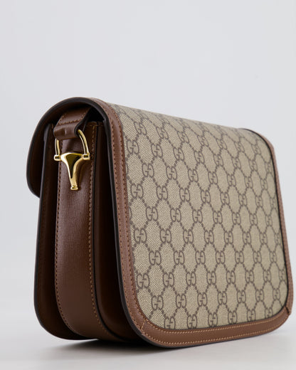 Gucci Horsebit 1955 Medium Shoulder Bag in Beige/Dark Brown GG Supreme Monogram Canvas &amp; Brown Leather Trim with Gold Hardware RRP £2,400